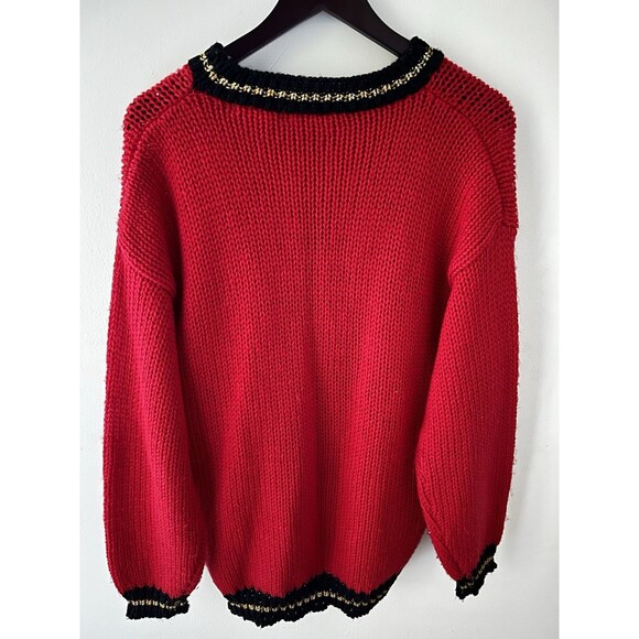 Womens 18W Red Acrylic Hand Knit Christmas Tree Teddy Bear Gift Ugly Sweater - Picture 3 of 5